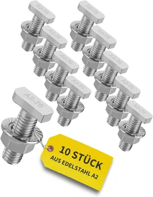 Produktbild von Avoltik 10x Hammerkopfschrauben M10 I 30 mm Edelstahlschrauben mit Montageschienenmuttern I Schrauben aus A2 Edelstahl für Solarmodul-Befestigung