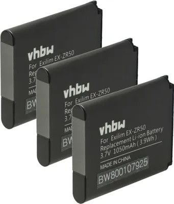 Produktbild von vhbw 3x Akku kompatibel mit Casio Exilim EX-ZR50 Kamera (1050 mAh, 3,7 V, Li-Ion)