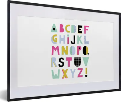 Produktbild von MuchoWow® Gerahmtes Poster Alphabet - Gelb - Blau 60x40 cm - Poster mit Schwarzem Bilderrahmen Wandposter Rahmen Foto Bilder - Schlafzimmer - Plakat in Rahmen - Drucken