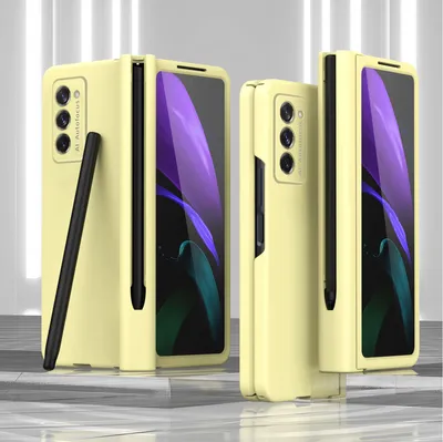 Immagine prodotto di Custodia per Galaxy Z Fold 2 5G, PC rigido con protezione della cerniera e supporto per penna, con protezione dello schermo Giallo