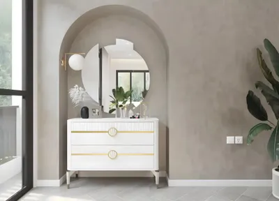 Obrázek produktu pro Komoda se zrcadlem Skříň Dřevěná skříň Bílá ložnice Design