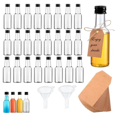 24 kleine Likörflaschen 50 ml mit Trichtern, transparent