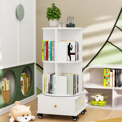 Produktbild von Bücherregal drehbares Regal mit rädern 2 Ebenen Weiß