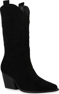 Produktbild von VAN HILL Damen Cowboystiefel Stiefel Stickereien Schuhe 840054, Farbe: Schwarz Velours, Größe: 38