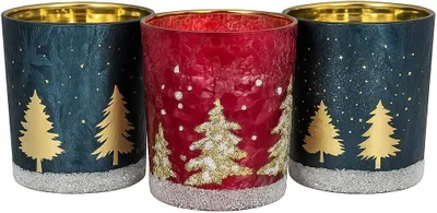 6er-Set Glas-Windlichter, Weihnachtsdeko, Blau/Rot/Tannengrün