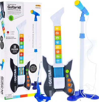 Produktbild von Bunte E-Gitarre für Kinder 3+ Mikrofon auf Ständer + Lichtgeräusche