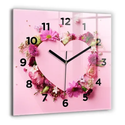 Produktbild von Wallfluent Große Wanduhr – Stilles Quarzuhrwerk - Uhr Dekoration Wohnzimmer Schlafzimmer Küche - Zifferblatt - schwarze Zeiger - 60 cm - Herz aus Blumen