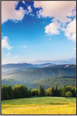 Produktbild von Wallario Wandbild Berglandschaft im Gebirge unter blauem Himmel, Größe: 61 x 91,50 cm, Poster mit schwarzem Aluminiumrahmen