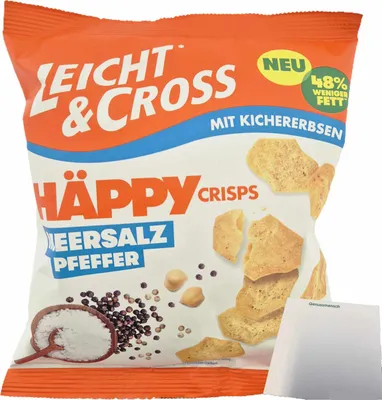 Produktbild von Leicht & Cross Häppy Crisps mit Kichererbsen Meersalz Pfeffer (80g Packung) + usy Block