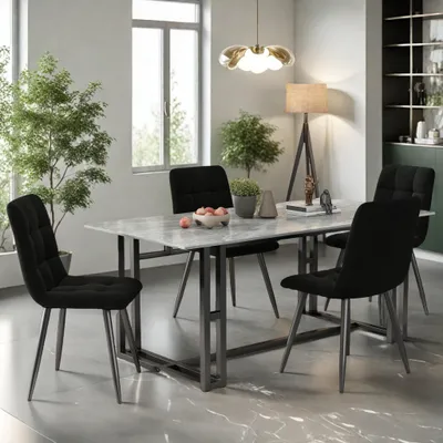 Produktbild von ProximaX Esszimmerstühle 4er Set, Küchenstühle, Wohnzimmerstühle, Polsterstühle mit Rückenlehne, für Esszimmer, Küche, Wohnzimmer, Büro, Sitzfläche aus Kunstleder, Metallbeine, Schwarz