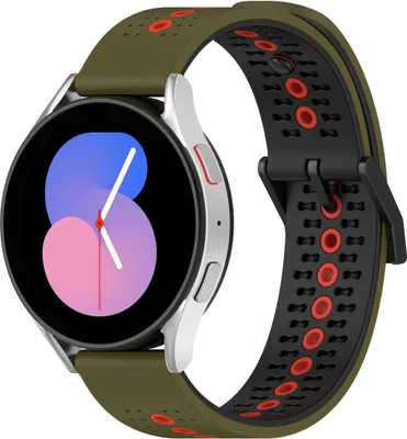 Produktbild von Silikon Armband 20mm Uhrenarmband für Samsung Galaxy Watch 4 5 Classic Pro Loop, Farbe:Armeegrün / Rot