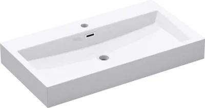 Immagine prodotto di doporro Lavabo da Appoggio Rettangolare, Lavabo Bagno Sospeso con Foro Rubinetto e Troppopieno, Lavandino in Marmo Resina Bianco Lucido 76.5x42x10cm, Colossum06