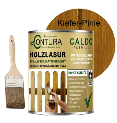 Produktbild von 2,5Liter - Holzlasur Dickschichtlasur Set + Pinsel 2in1 Dauerschutzlasur Holzschutz Lasur - 07 Kiefer - Pinie