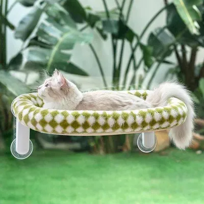 Produktbild von Famanu Katzenbett Fensterbankverlängerung Faltbar mit Plüschmatratze - Grün (M)