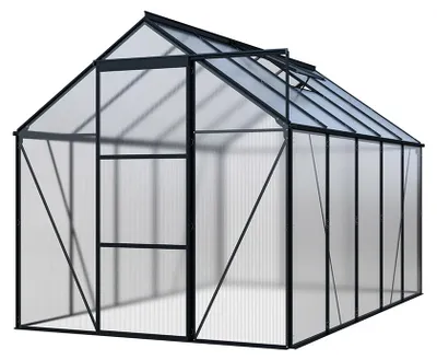 Produktbild von HOME DELUXE Gewächshaus WALENA – Schwarz Matt, Aluminium/PC-Panels (310 × 190 × 193 cm) | UV-Schutz, Schiebetür