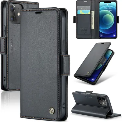 Produktbild von iPhone 12 Mini Hülle, Leder Brieftasche Kartenfach Schutzhülle mit Standfunktion für iPhone 12 Mini Schwarz