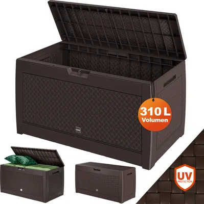 Produktbild von CASARIA® Gartenbox Braun UV-beständig 310L Haltegriffe Rollen Terrasse Balkon Wohnzimmer Wintergarten Truhe Auflagenbox Kissenbox 119x48cm Flecht-Optik