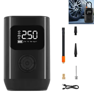 Produktbild von Mini Luftpumpe Kabellos, 150 PSI, LCD Anzeige, LED Notlicht, Powerbank, Autoabschaltung, Tragbar, Fahrrad, Ball, Reifenpumpe