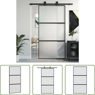 Zdjęcie produktu dla The Living Store Drzwi przesuwne czarne 102,5x205 cm szkło hartowane i aluminium