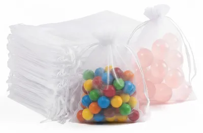 Productafbeelding van 100 Stuks Organza Zakjes 10x15 cm, Witte Cadeauzakjes met Koordsluiting
