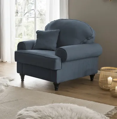 Produktbild von Sessel "Adelina" in blau Landhaus Loungesessel 110 cm