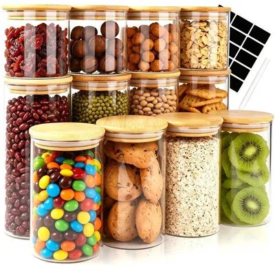 Produktbild von Vorratsbehälter Set 12 Stück mit Deckel - 4 x 800 ml, 4 x 550 ml, 4 x 300 ml