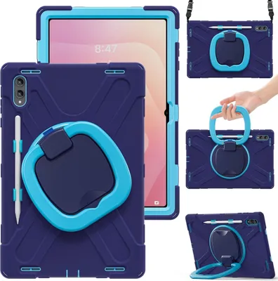 Immagine prodotto di Custodia ibrida per Samsung Galaxy Tab S11 Ultra supporto e cinturino a 360° Blu