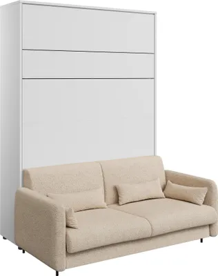 Produktbild von Furniture24 Schrankbett mit sofa Bed Concept 140x200 cm Lenart Bett im Schrank Klapbett Weiß/Beige