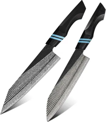 Produktbild von Set Damast Küchenmesser Zetsurin - Hochwertig Schwarz/Blau KP37424