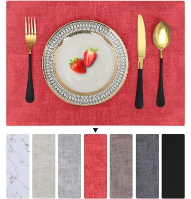 Produktbild von Tischsets Abwaschbar 6er Set Wasserdicht Leder Rot Doppelseitig Rutschfest