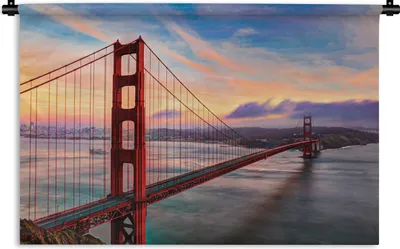 Produktbild von MuchoWow® Wandteppich Wandbehang Farbenfroher Sonnenuntergang über der Golden Gate Bridge in San Francisco 60x40 cm Tapisserie Dekoration Wandtuch - Wanddekorationen