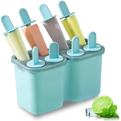 Productafbeelding van Eisvormen voor zelfgemaakte ijslolly's, 8 stuks, blauw, herbruikbaar