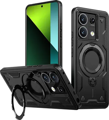 Produktbild von Dual Layer Hülle für Xiaomi Redmi Note 13 5G Metall Ring Ständer Magnetisch Stoßfest Militär Handyhülle Schwarz