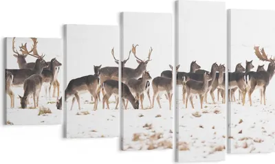 Produktbild von Bild auf Leinwand - Leinwandbild - Hirsch Winter Tierwelt Landschaft - 100x60cm - Wand Bild - Wanddeko - Leinwanddruck - Bilder - Kunstdruck - Leinwand bilder - Wandkunst - EG100x60-3144
