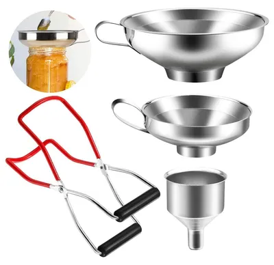 Produktbild von 4er Set Küchentrichter Edelstahl mit Griff für Marmelade & Flüssigkeiten
