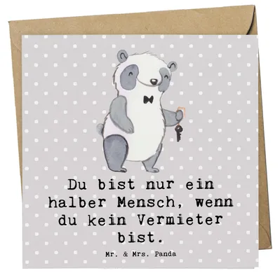 Produktbild von Mr. & Mrs. Panda Grußkarte Vermieter Herz - Grau Pastell - Geschenk, anlasskarte, Glückwunschkarte, faltkarte, doppelkarte, Klappkarte