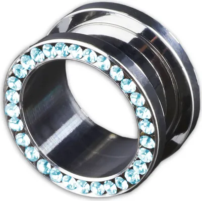 Produktbild von viva-adorno 1 Stück 14mm Flesh Tunnel Schraubverschluss Gewinde Edelstahl Kristall Zirkonia Größe 3 - 16mm Z62, Aqua
