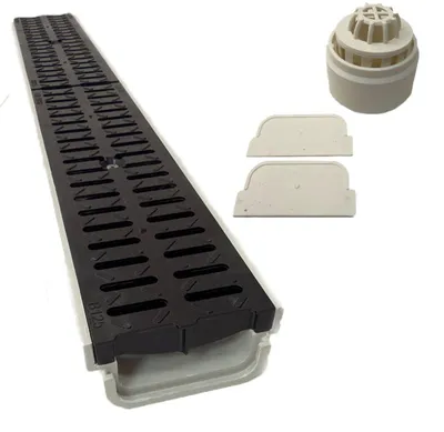 Produktbild von Xanie Entwässerungsrinne Kunststoffrost Klasse B 100cm + Ablaufanschluss-Set vertikal