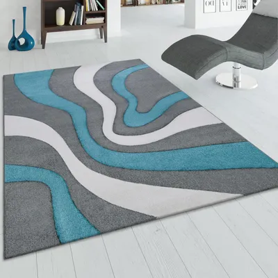 Produktbild von Designer Teppich mit Konturenschnitt Modern Grau Türkis Weiss Grösse 120x170 cm
