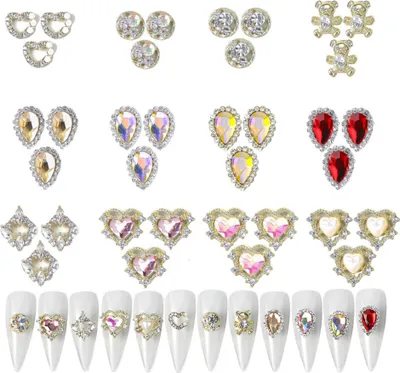 Produktbild von 36 Stück Nagelkristall AB Strasssteine, Nagel Diamanten Glas Metall Edelsteine Juwelen Steine für 3D Nägel Kunst Dekoration