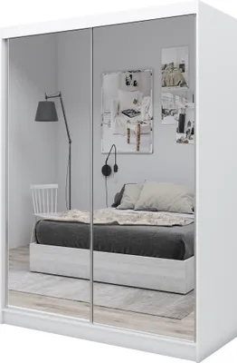 Image de Armoire Darix de 160 cm avec miroir, 2 portes coulissantes (couleur : blanc)