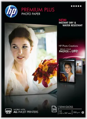 Produktbild von HP Premium Plus Photo Paper A 4 Semi-Gloss weiß, 20 Blatt, 300 g