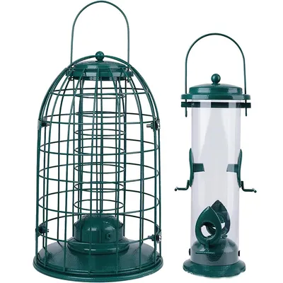 Produktbild von Vogelfutterstation metall eichhörnchensicher, hängend Futterspender, wetterfest,Vogelfutter Säule für kleine Vögel, grün, abnehmbar