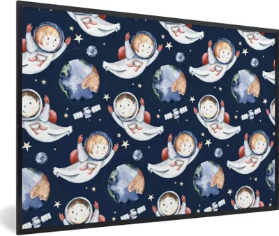 Produktbild von MuchoWow® Gerahmtes Poster Muster - Kinder - Planeten - Jungen - Kinder - Mädchen - Kinder 90x60 cm - Poster mit Schwarzem Bilderrahmen Wandposter Rahmen Foto Bilder - Fotorahmen - Foto-Plakat