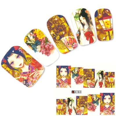 Produktbild von Tattoo Nail Art Japan Manga Girl Blumen Nagel Sticker