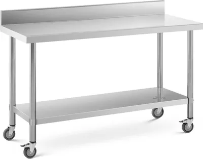 Zdjęcie produktu dla Stół Metalowy Gastronomiczny Na Kółkach Z Półką I Rantem Stal 60 X 150 Cm