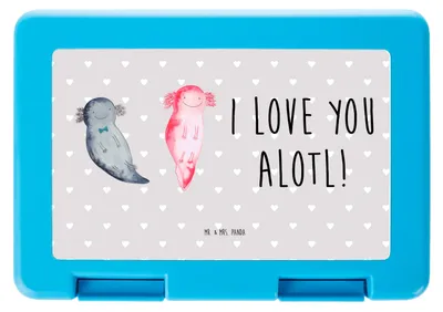 Produktbild von Mr. & Mrs. Panda Snackbox Axolotl Liebe - Grau Pastell - Geschenk, Lunchbox, Hochzeitstag, Freund, für Freundin, Bento Box, Bentobox, Frauen, Essensbox, Partner