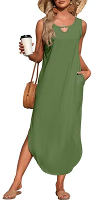 Produktbild von AUSELILY Sommer-Maxikleid für Damen ärmellos Armeegrün XL