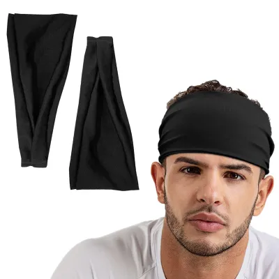Image de 2 bandeau de sport, bandeau pour femmes et hommes, couleur noire