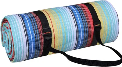 Produktbild von Picknickdecke 200X200 cm(4-7 Personen), Wasserdicht Sanddeei und Feuchtigkeitsbeständig, Verdickte Picknickdecke für Picknick Camping BBQ Strand Reisen mit Tasche und Gürtel, Regenbogen